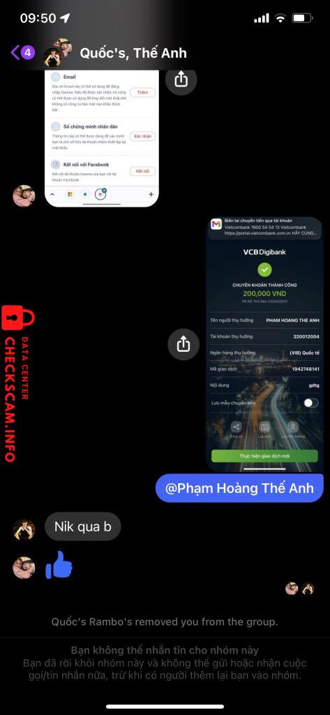 Bằng chứng chống lại PHAM HOANG THE ANH