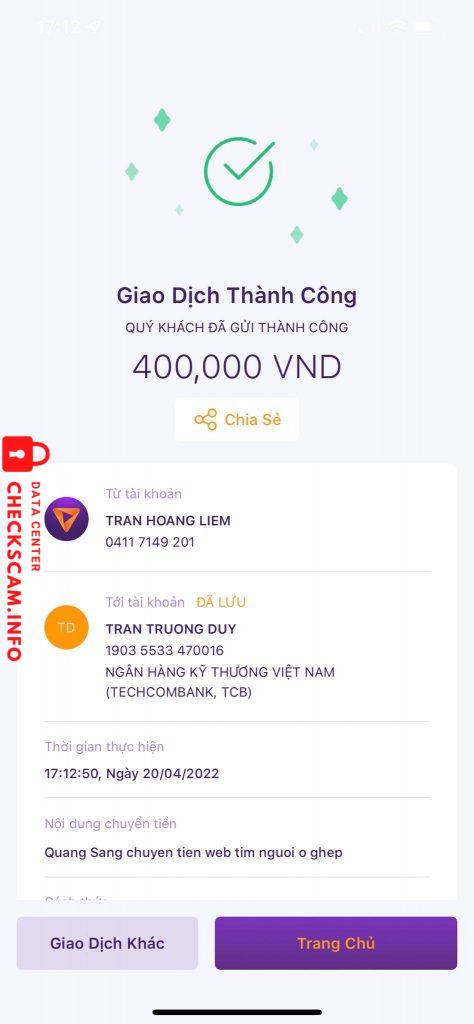 Bằng chứng chống lại TRAN TRUONG DUY
