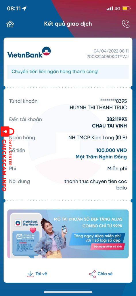 Preuves contre CHAU TAI VINH