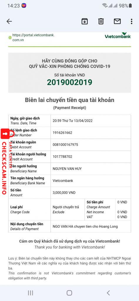 Preuves contre Nguyễn Văn Huy