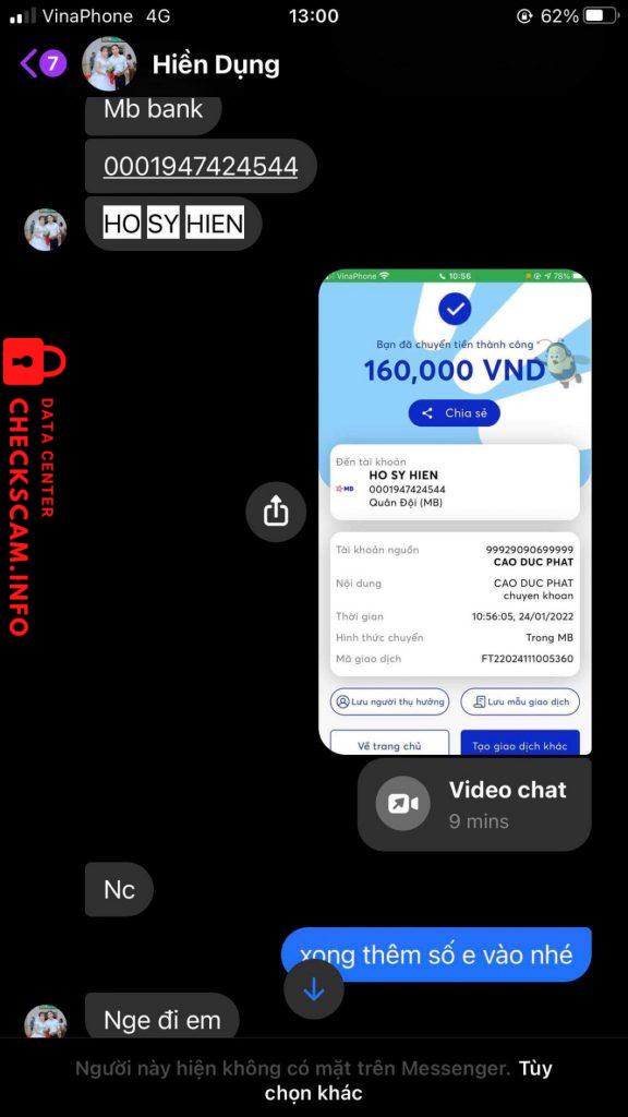 Preuves contre HỒ SỸ HIỀN