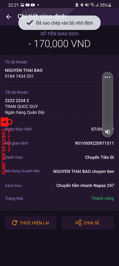 Preuves contre TRẦN QUỐC DUY