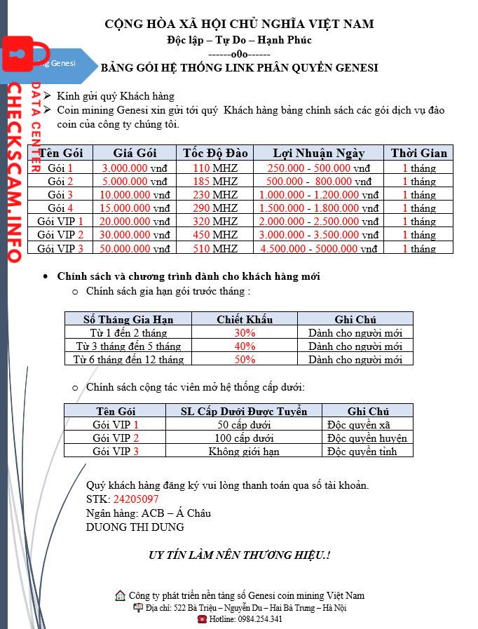 Preuves contre Genesi-coinmining.com DUONG THI DUNG