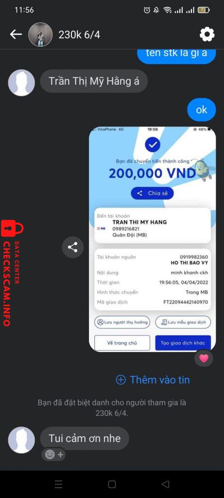 Preuves contre TRAN THI MY HANG