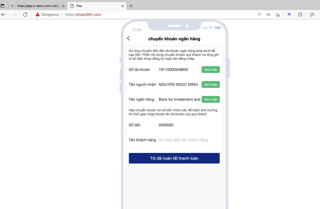 Preuves contre Shop3001.com – NGUYEN NGOC MINH