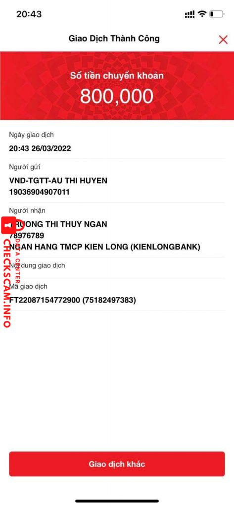 Preuves contre TRUONG THI THUY NGAN