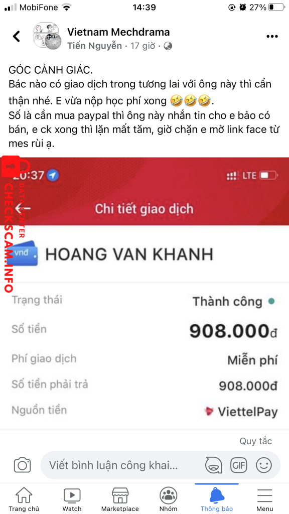 Preuves contre HOÀNG VĂN KHANH