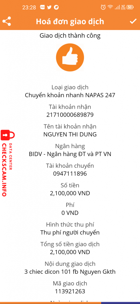 Preuves contre NGUYEN THI DUNG