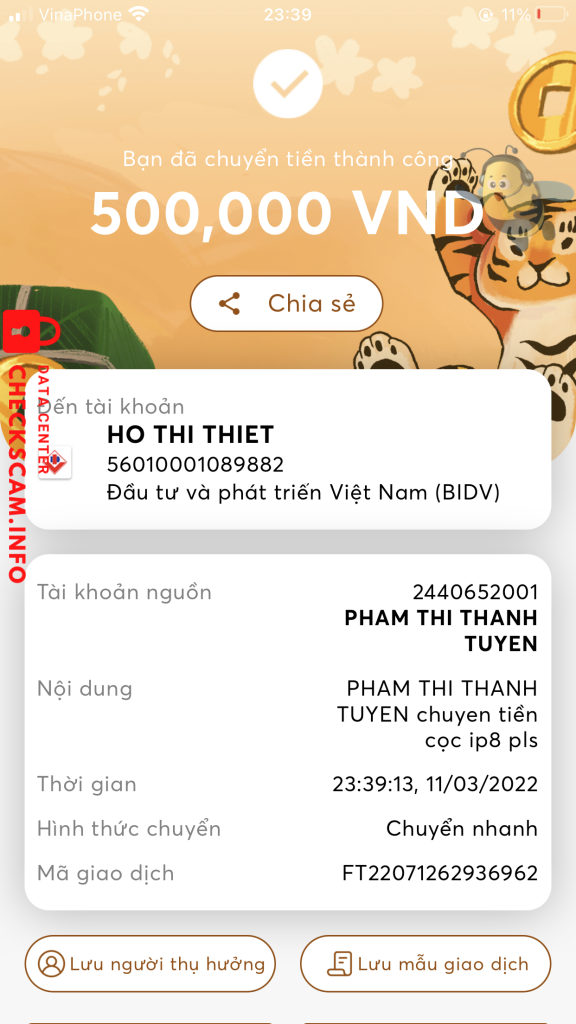 Ebidensya laban sa Hồ Thị Thiệt