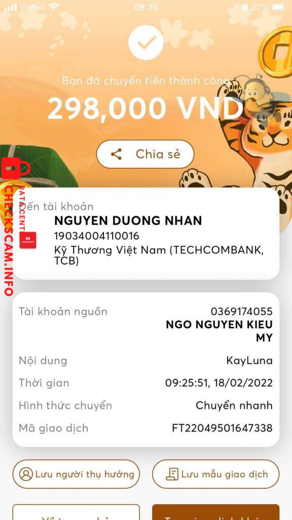対する証拠 NGUYEN DUONG NHAN