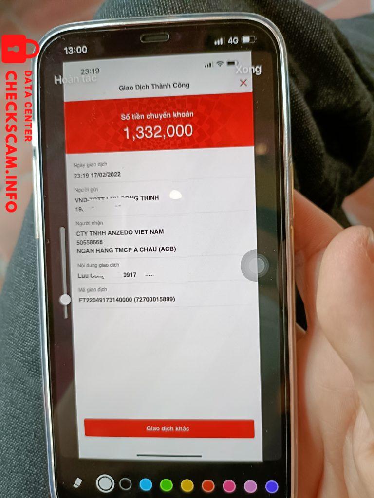 Ebidensya laban sa CTY TNHH ANZENDO VIET NAM