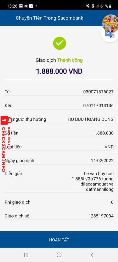 Ebidensya laban sa Hồ Bửu Hoàng Dũng
