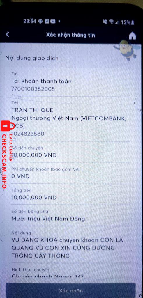 针对的证据 Tran Thi Que