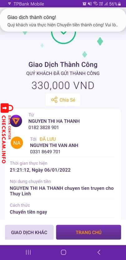 Evidência contra Nguyen Thi Van Anh