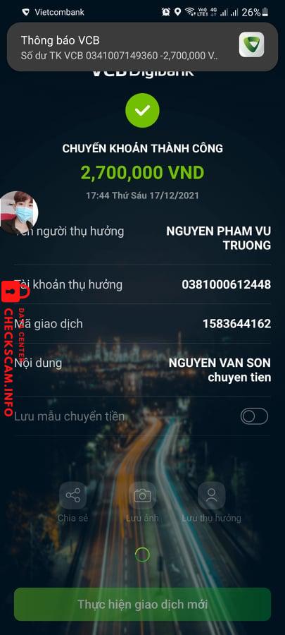 Evidência contra Nguyễn Phạm Vũ Trường
