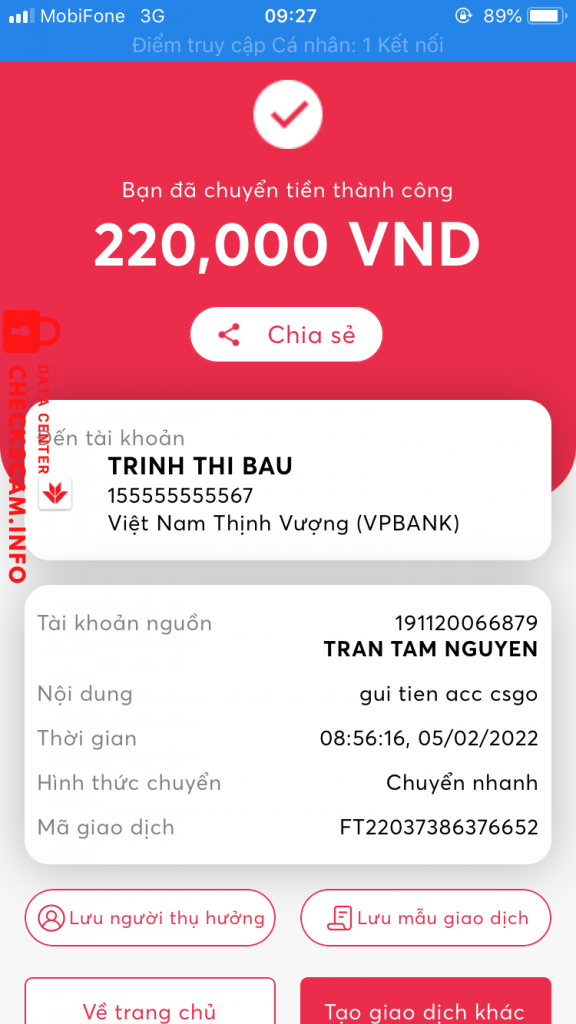 Evidência contra Trinh Thi Bao