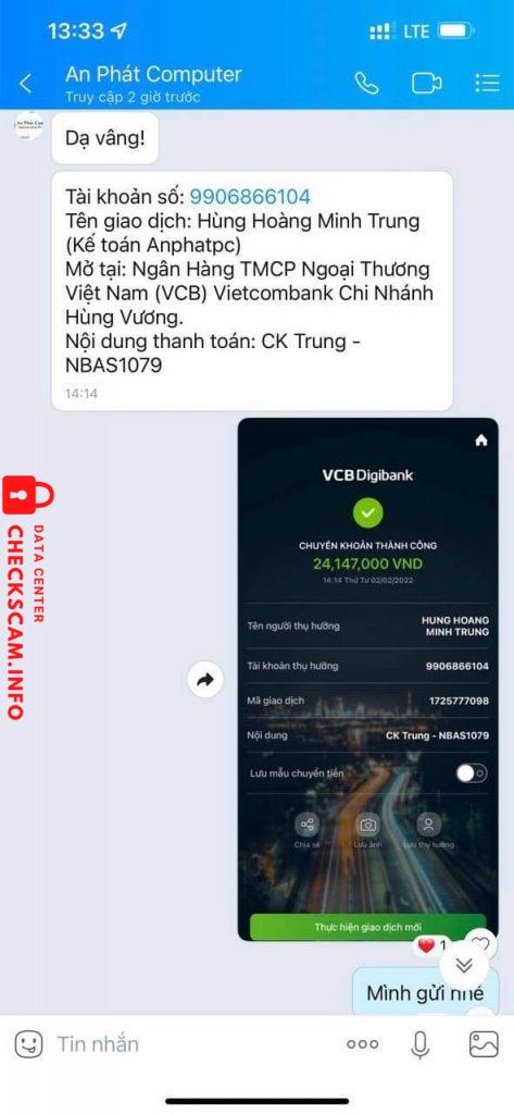 Evidência contra Hung Hoang Minh Trung