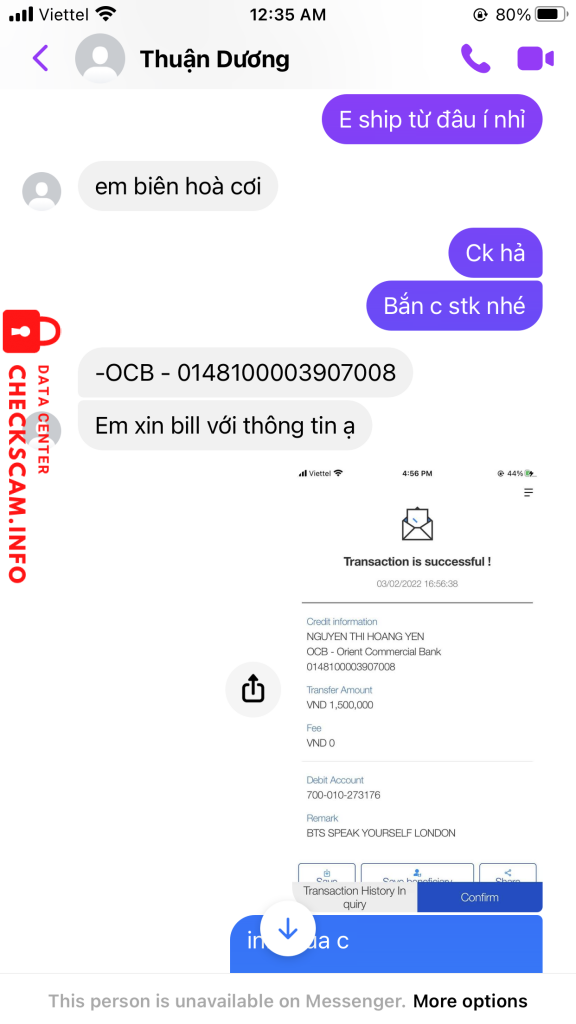 Evidência contra Nguyen Thi Hoang Yen