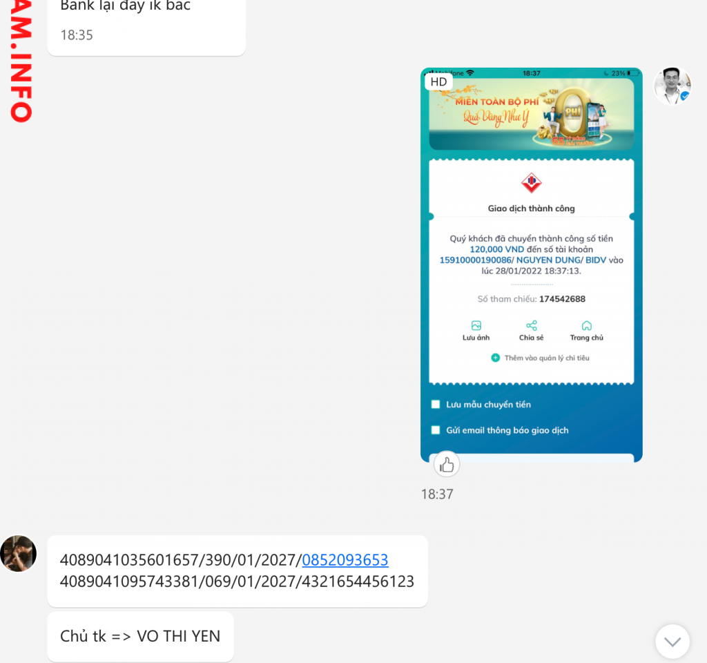 Evidência contra Nguyen Dung