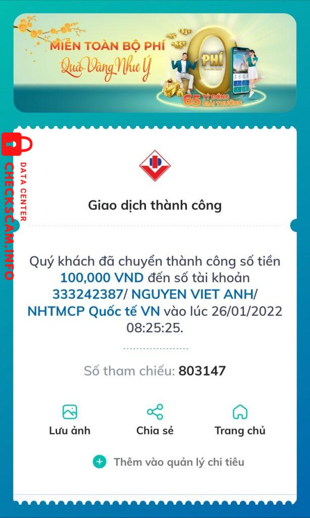 Evidência contra Nguyễn Việt Anh