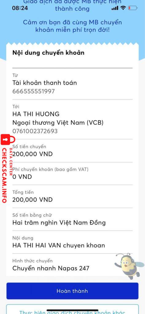 Preuves contre Hà Thị Hướng