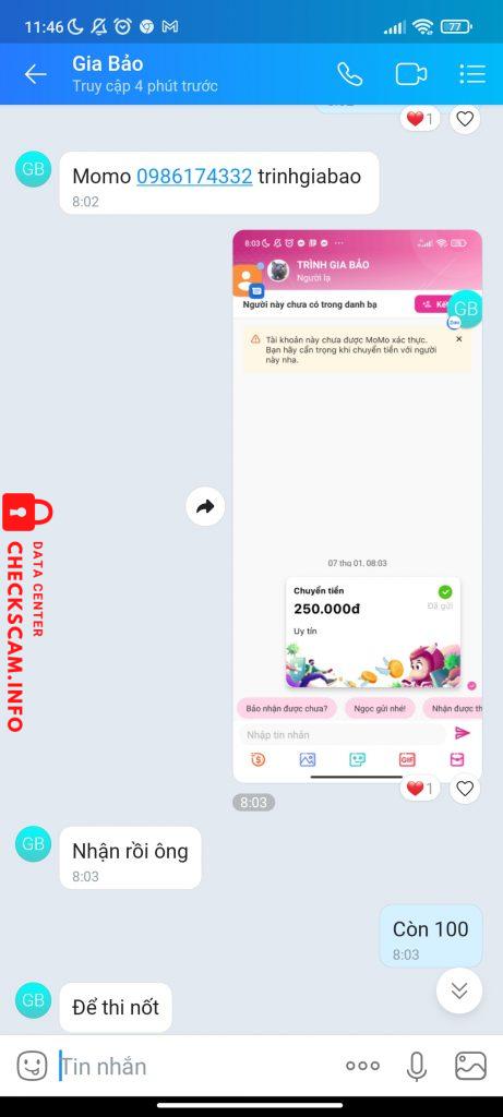 Preuves contre Trình Gia Bảo