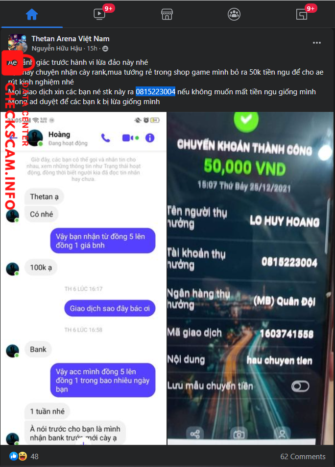 Preuves contre Lo Huy Hoang