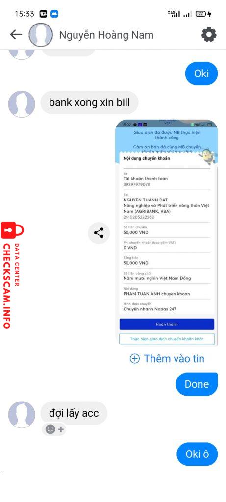 Preuves contre Nguyễn Hoàng Nam ( Tên chính: Nguyễn Thành Đạt )