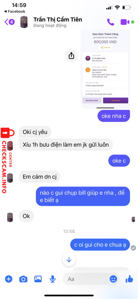 Preuves contre Trần Thị Cẩm Tiên