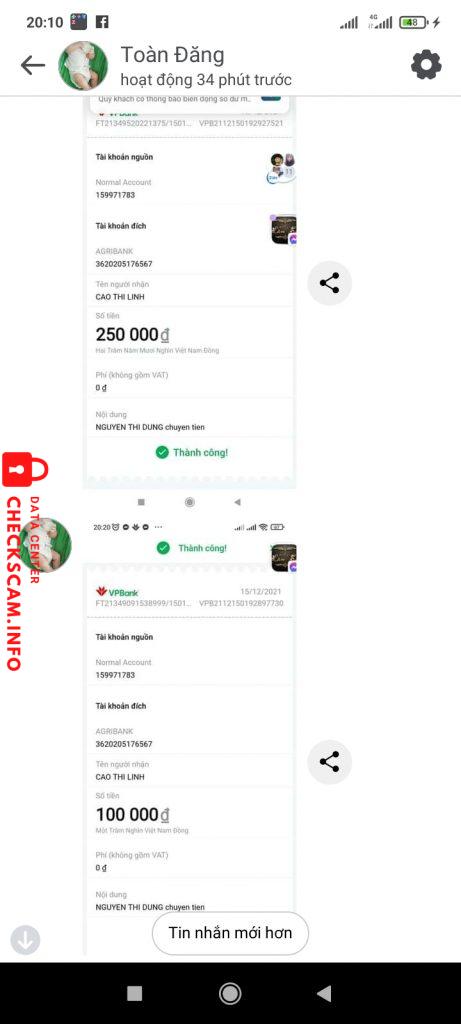 Preuves contre Cao Thị Linh