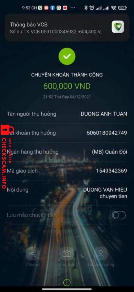 Preuves contre Duong Anh Tuan