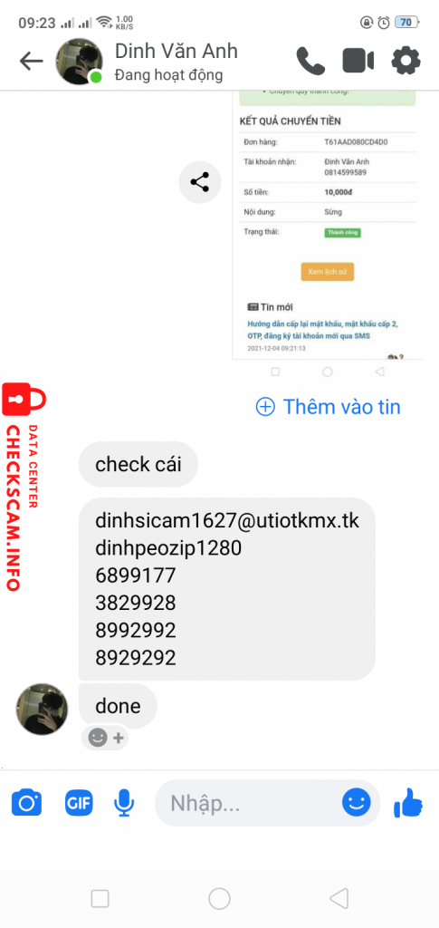 Evidence against Đình Văn Anh