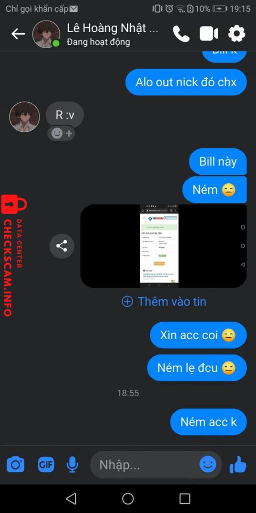 Evidência contra Lê Hoàng Nhật Minh