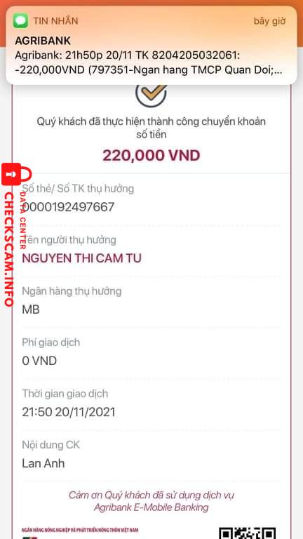 Evidence against Nguyen Thi Cam Tu