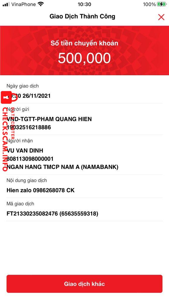 Evidence against Vu Van Dinh