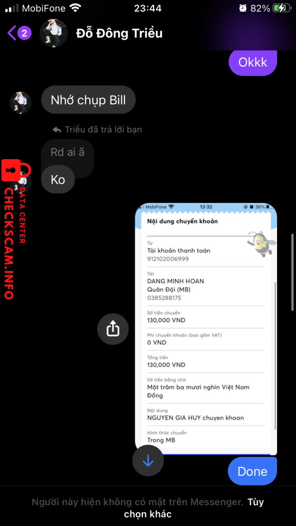 Evidence against Đỗ Đông Triều