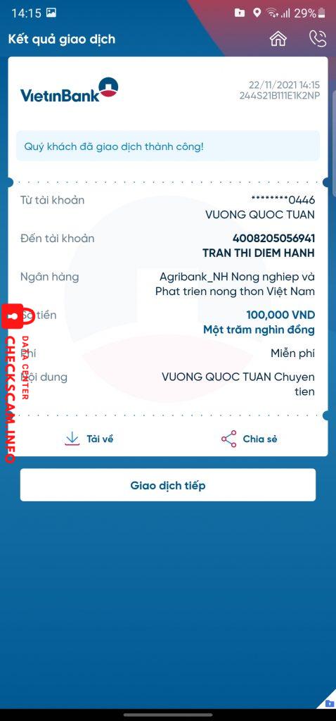 Evidence against Trần Thị Diễm Hạnh