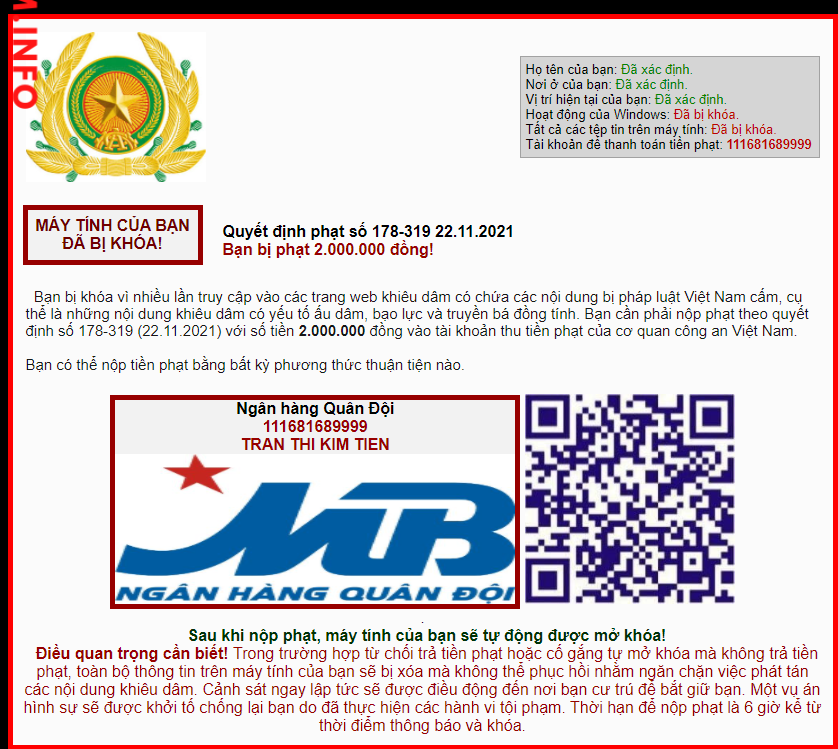 Evidence against Tran Thi Kim Tien
