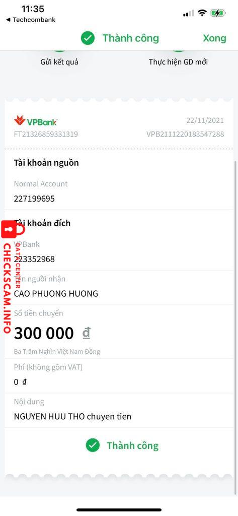 Evidence against Cao Phuong Huong