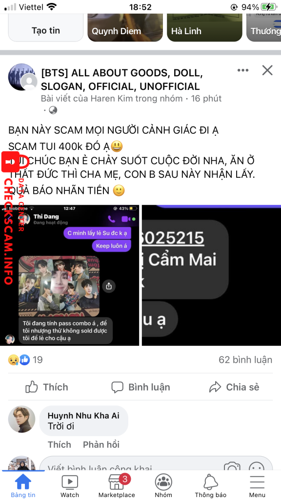 Evidence against Đặng Thị Cẩm Mai