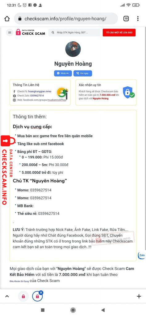 Evidence against Nguyên Hoàng (Fake BH)