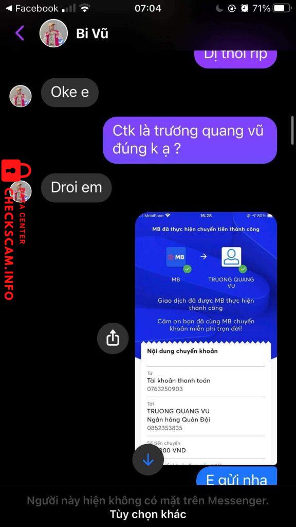 Evidencia contra Truong Quang Vu