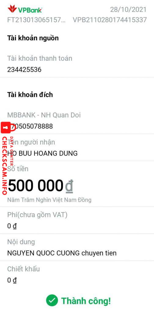 Evidence against Ho Bưu Hoang Dung