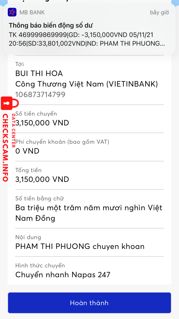 Evidence against Bui Thi Hoa