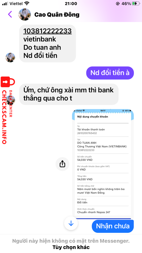 Evidence against Dương Thị Thu Hà