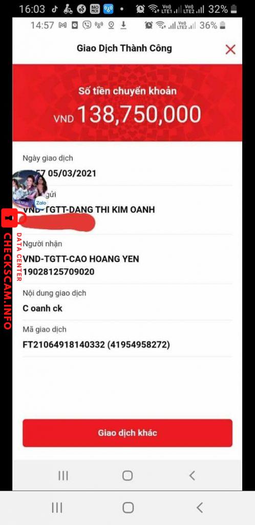 Evidence against Cao Hoàng Yến