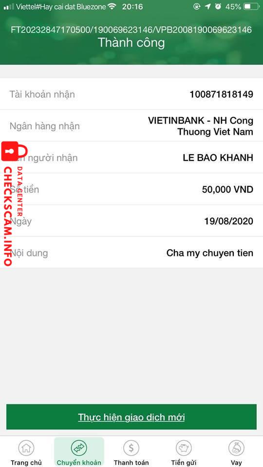 Evidência contra Le Bao Khanh