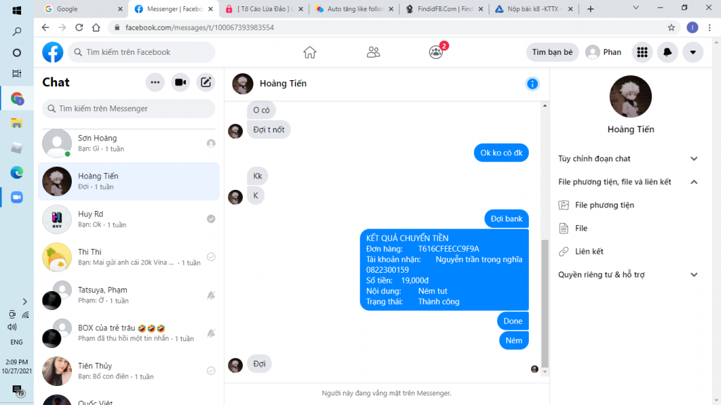 Preuves contre Hoàng Tiến
