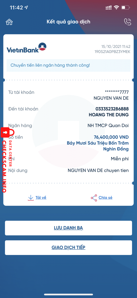 Preuves contre Hoàng Thế Dũng