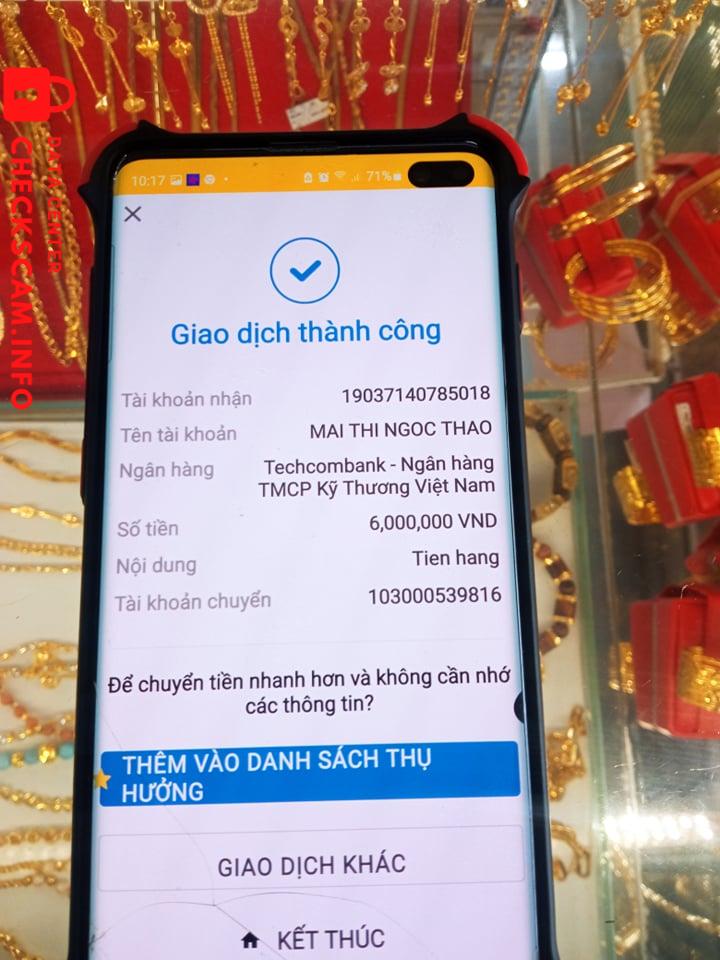 Evidencia contra Mai Thị Ngọc Thảo